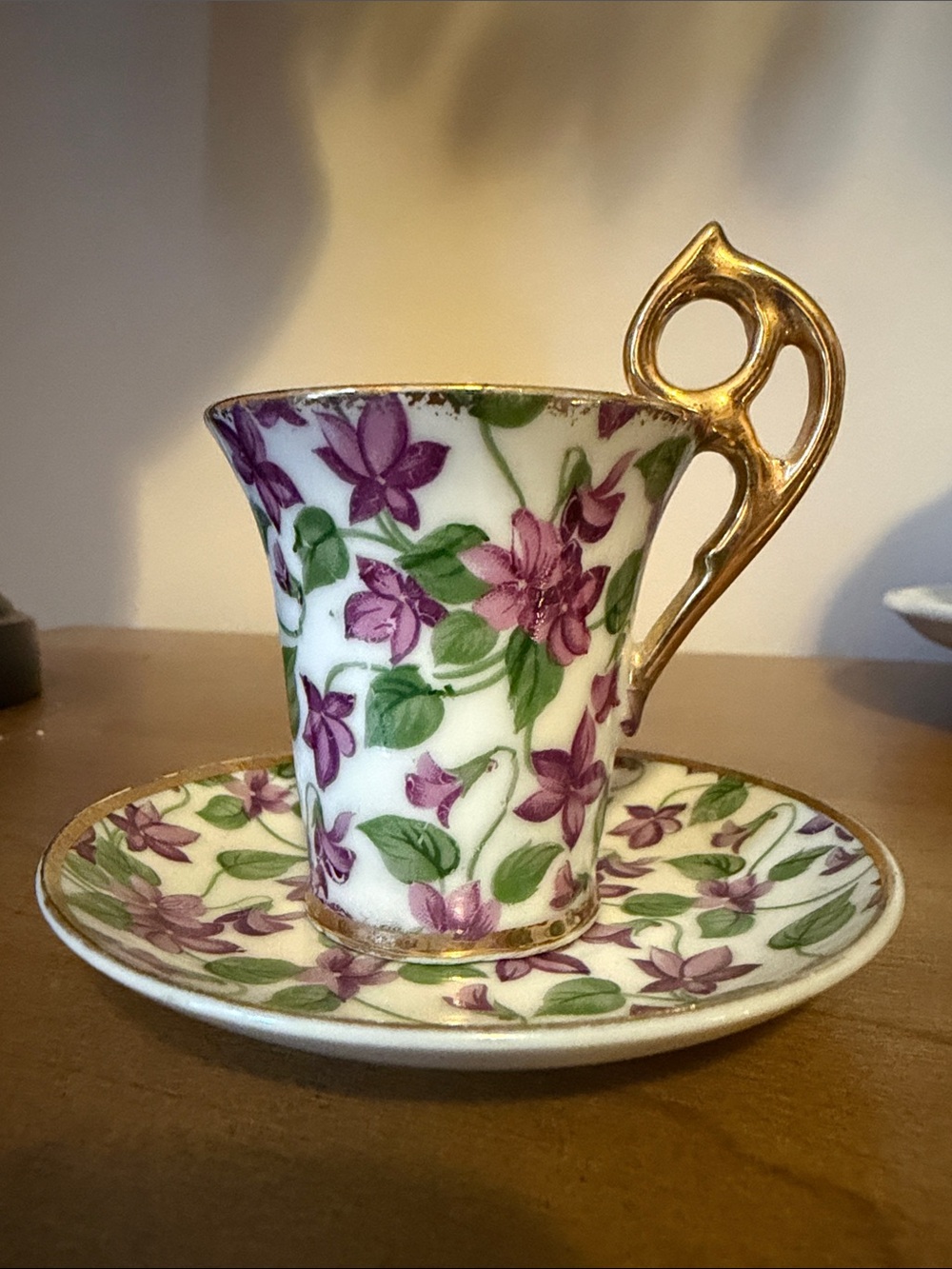 Vintage Lenwile China Demitasse Teacup and Saucer produced by Ardalt in Japan